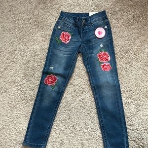 NWT Girls Justice Denim Jeggings with Floral Detail Sz 6 Slim